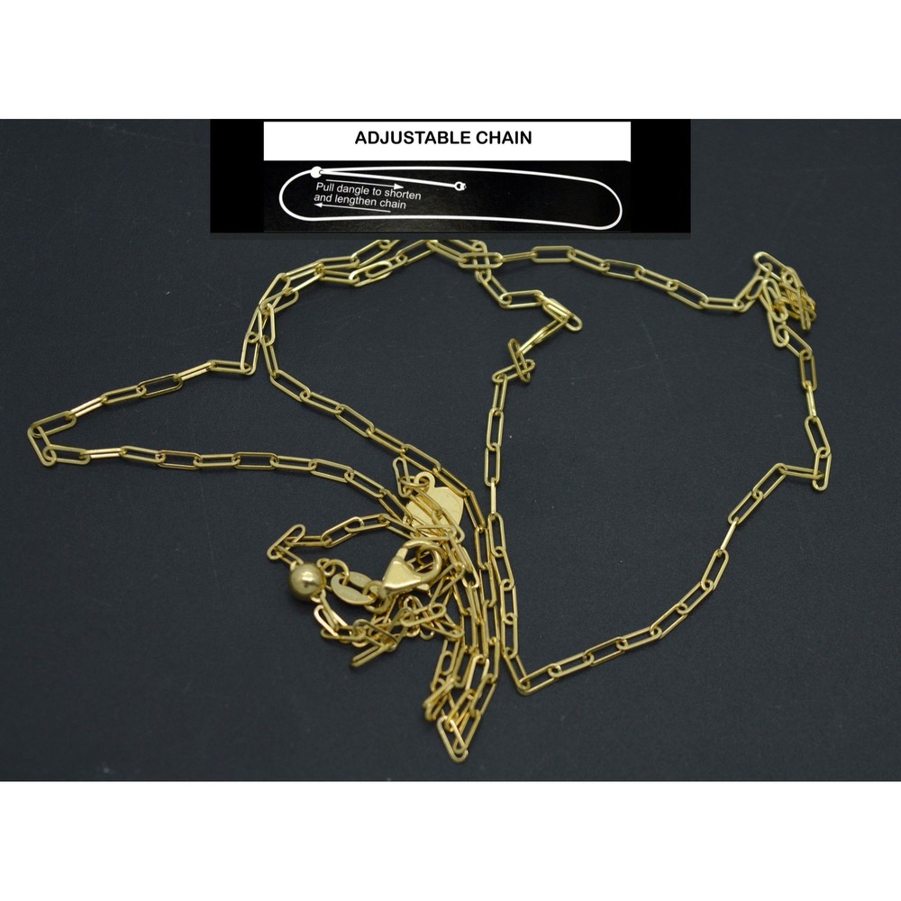 Real 14K Solid Yellow Gold Up To 22" Adjustable Paperclip Chain Necklace 2.5gram